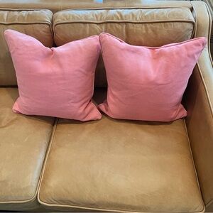 Ballard Designs Linen Pink Throw Pillow Set with Feather Blend Insert 18x18 Good